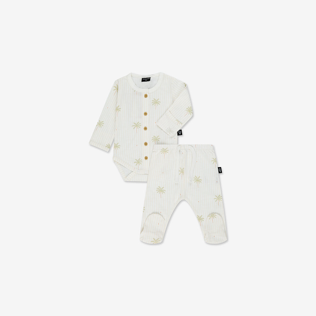 סט בגד גוף ומכנסיים ארוכים דקלים 0-3