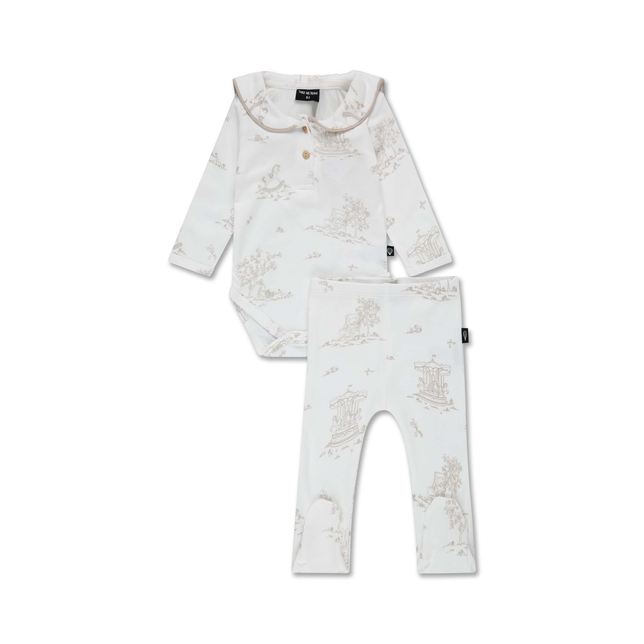 סט בגד גוף ומכנסיים טוואל 0-3