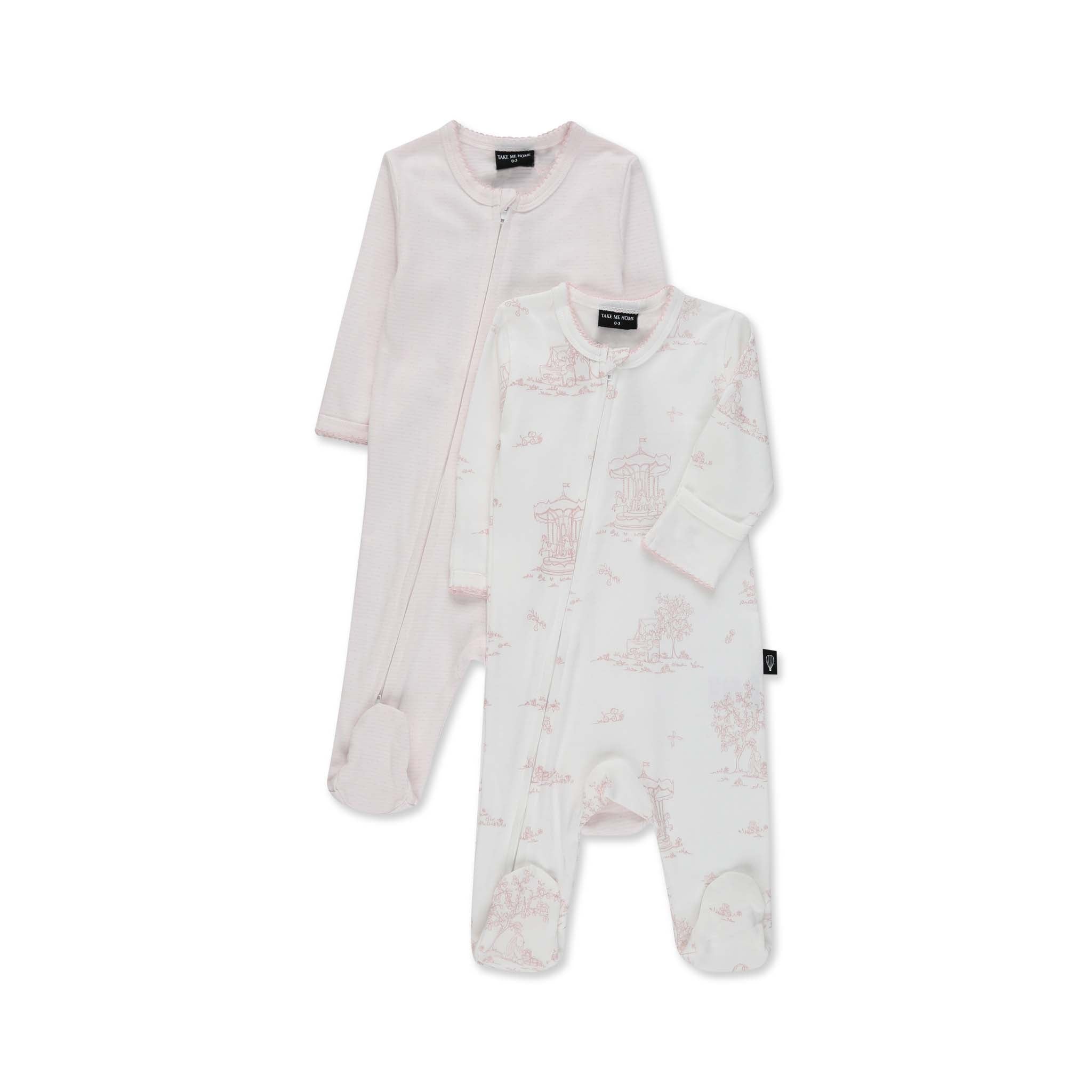 מארז אוברולים עם רוכסן טוואל ורוד 0-3