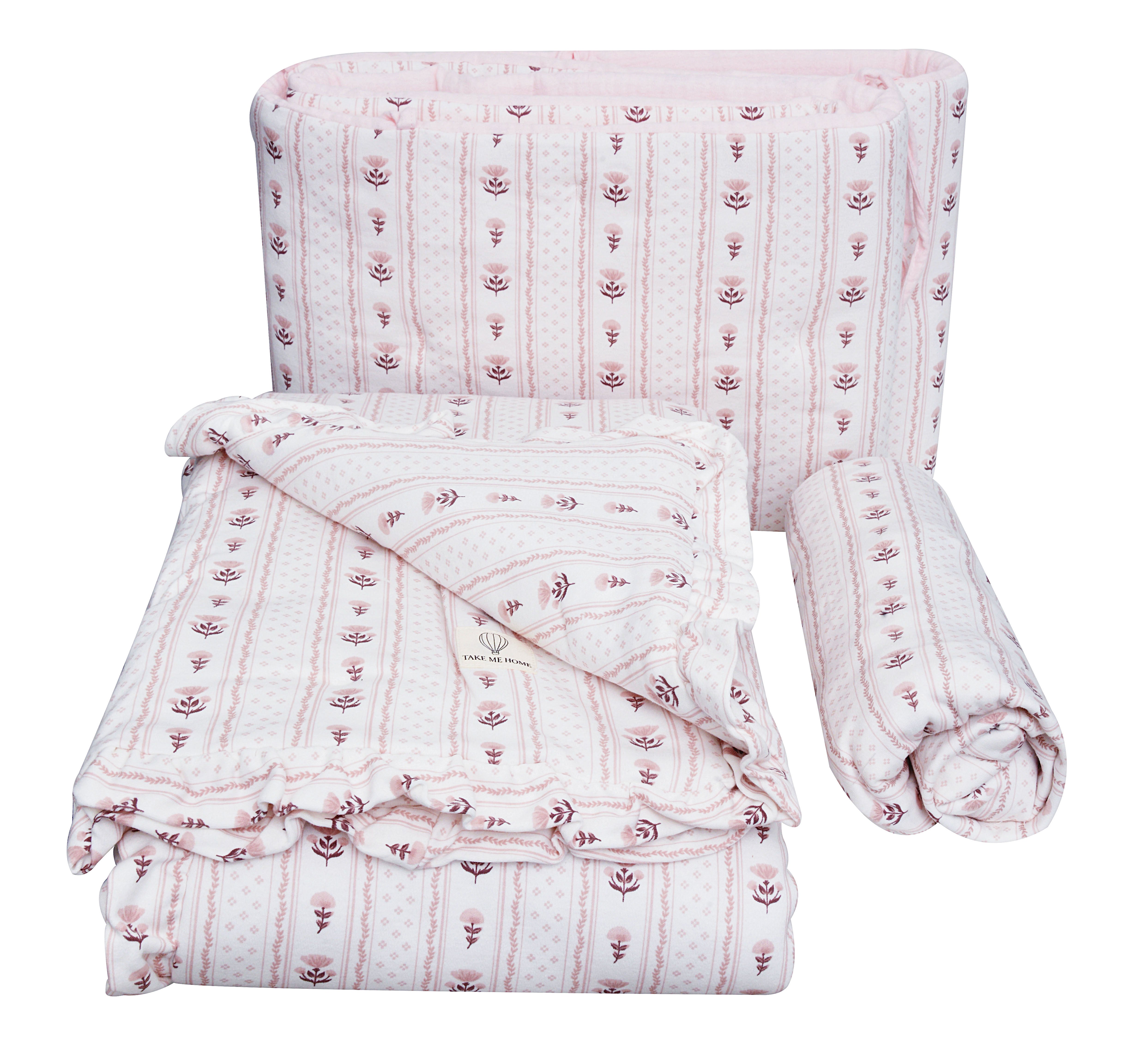 סט מצעים פרחים למיטת תינוק