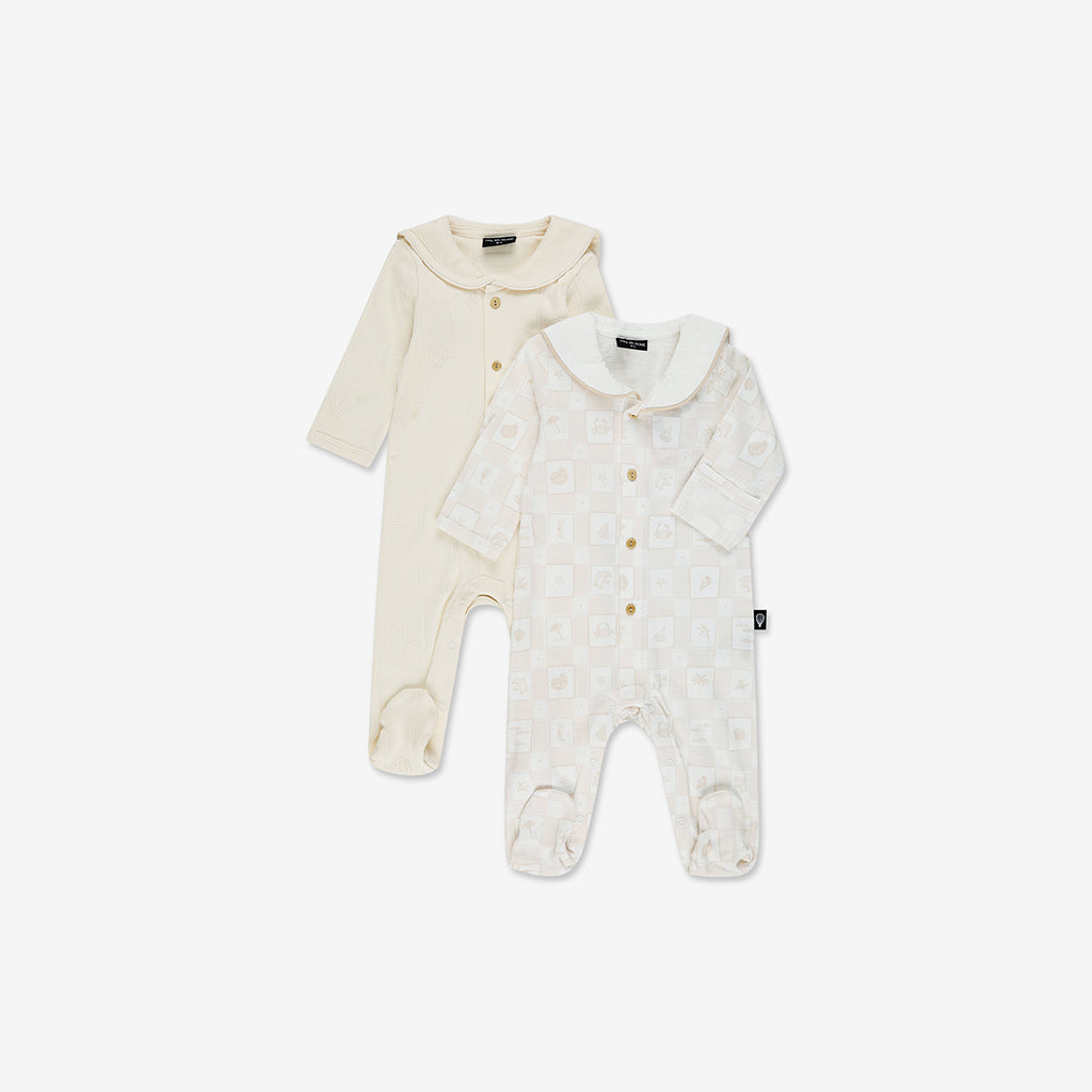 מארז אוברולים שרוול ארוך עם צווארון מלח 0-3