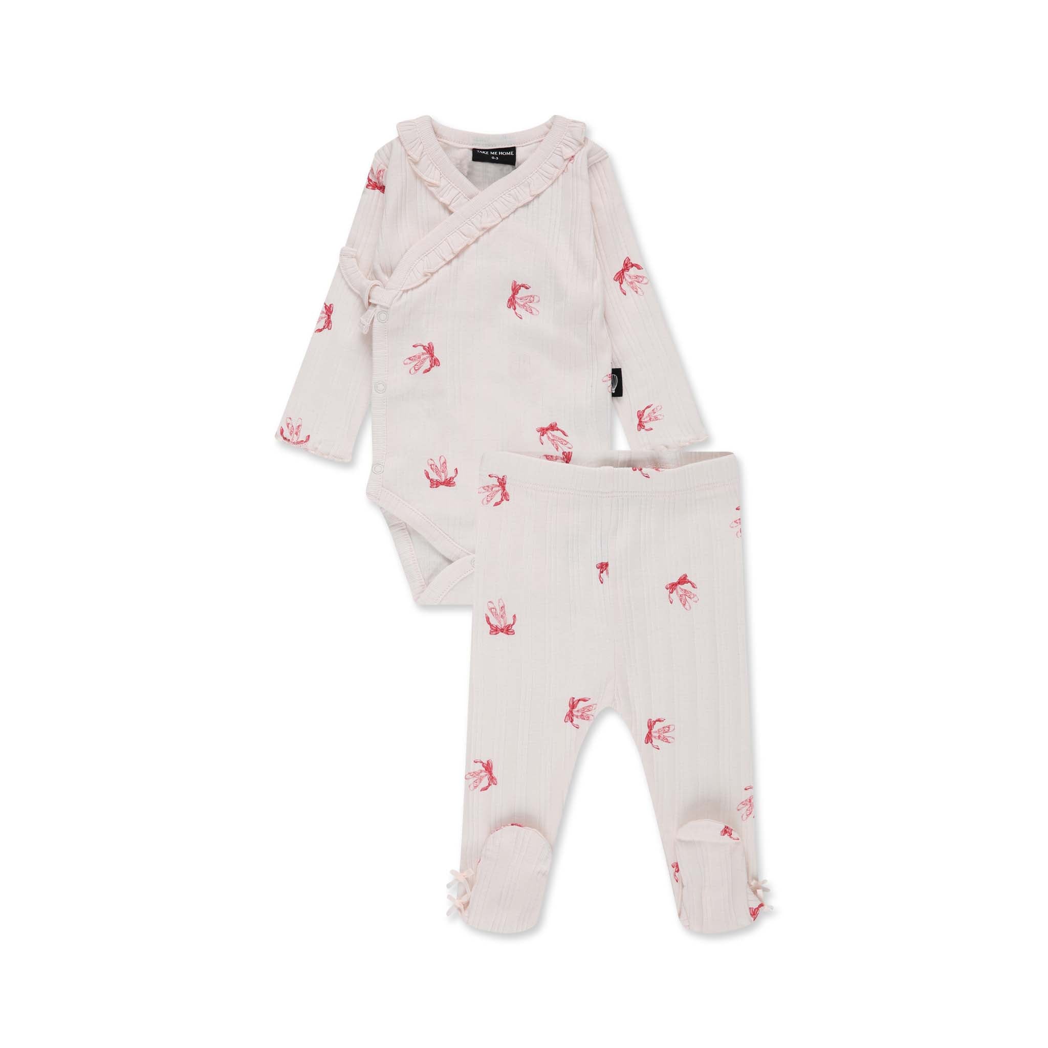 סט בגד גוף ומכנסיים פפיונים 0-3