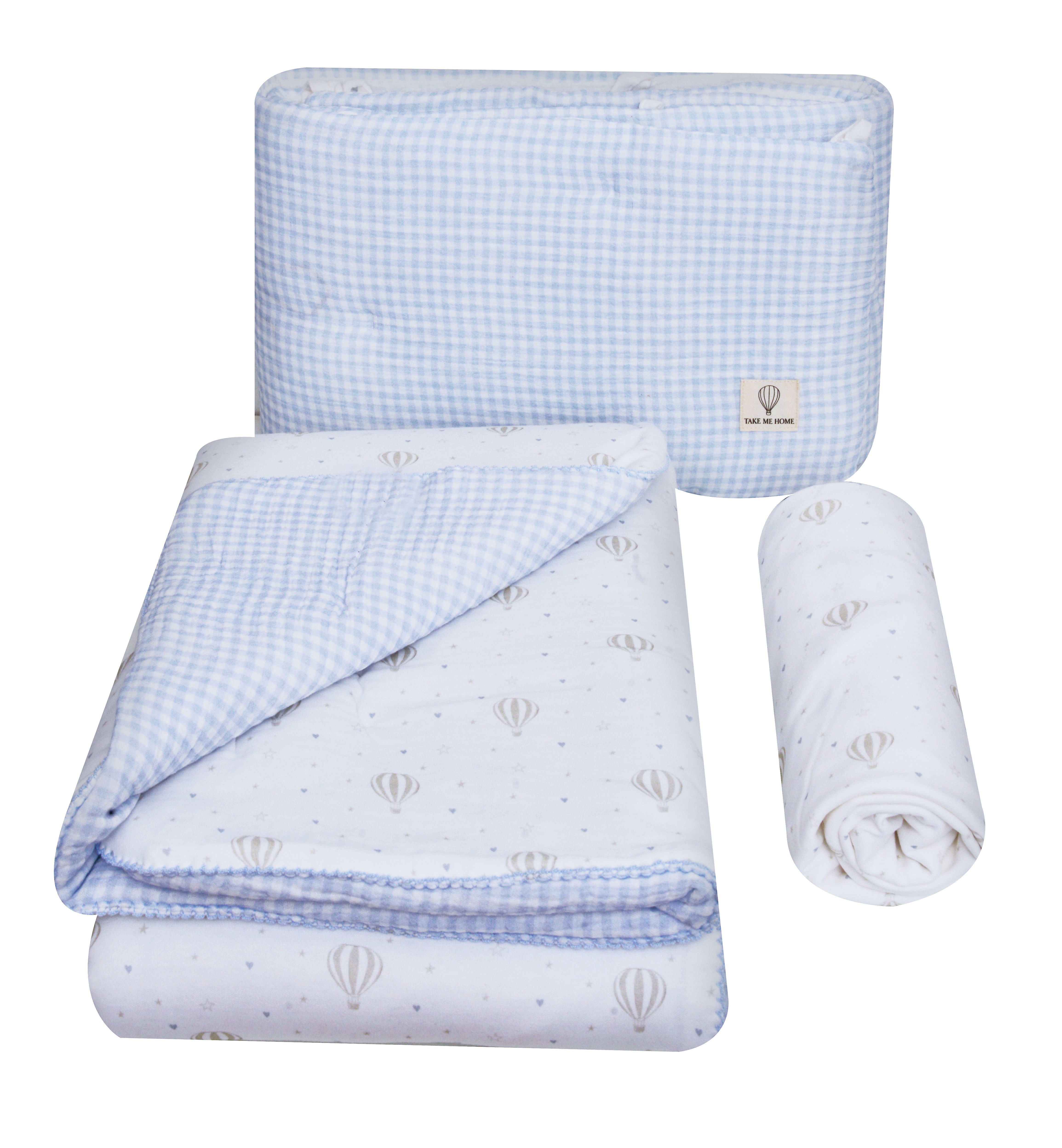 סט מצעים למיטת תינוק – משבצות וכדורים פורחים