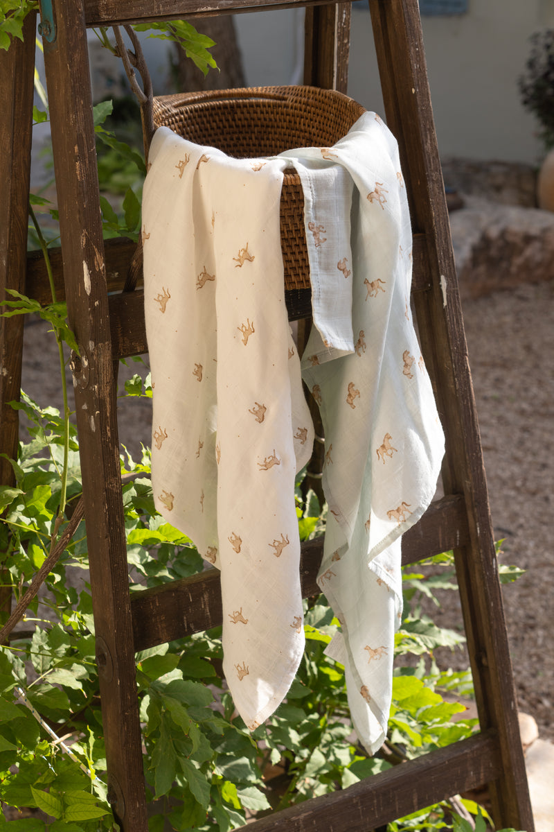 Horses Bamboo Muslin - Set of Two