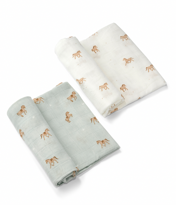 Horses Bamboo Muslin - Set of Two